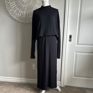 Old Navy Black Long-Sleeve Waist-Defined Rib-Knit Sweater Dress XL TALL